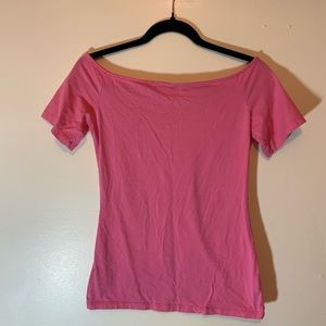 F21 Hot pink boat neck top with off the shoulder sleeves